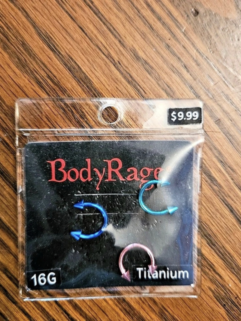 BodyRage 16G Titanium Earrings Blue & Pink NWT